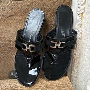 Salvatore Ferragamo Black Patent Leather Sandals Size 6B